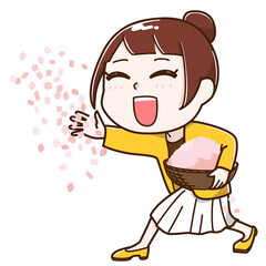 紙吹雪を散らす母　