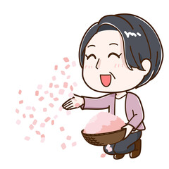 紙吹雪を散らす祖母