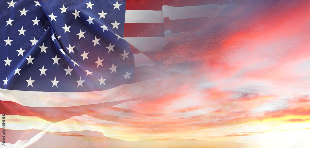 Wall mural america flag in sunny sky. freedom. independence day