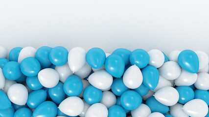 Background of pastel blue and white celebration balloons. 3D illustration