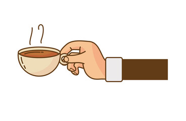 hand lifting coffee drink hot in ceramic cup isolated icon