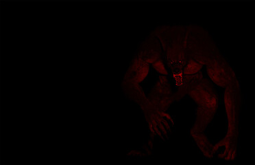 Illustration of a Werewolf Dogman creature lit by red light