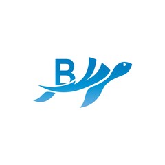 Sea turtle icon with letter B logo design illustration