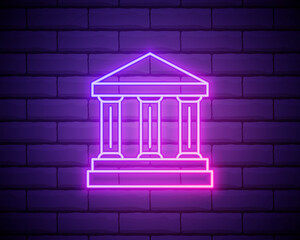 bank building icon. Elements of web in neon style icons. Simple icon for websites, web design, mobile app, info graphics isolated on brick wall