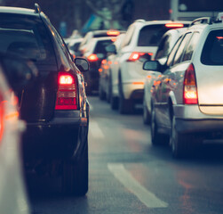 Obraz na płótnie Canvas Traffic jam cars in a row