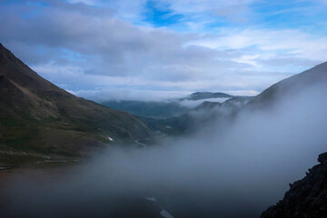 Misty landscape of Polar Ural near Sob railway station,  Yamalo-Nenets Autonomous Okrug, Russia
