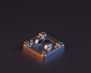 Shiny metal mechanical spare small part of machine in machinery and automotive industry, 3d rendering, isometric