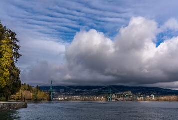 lions gate bridge with cloudy sky backgrounds