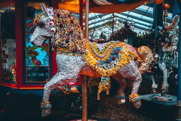 A decorative horse made of flowers