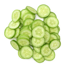 Green cucumber slices on the white background