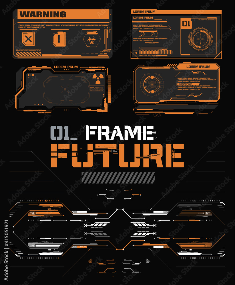 Fototapete hi tech abstract, rectangle frame. screens hud, ui, gui futuristic interface elements set. callouts 