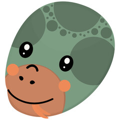 A gentle green head of a boa constrictor with a protruding tongue on a white background. Cute isolated cartoon snake face. Logo, symbol, badge. Vector.