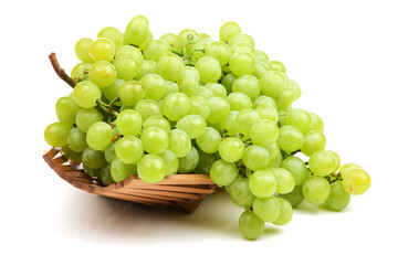 green grapes on white .