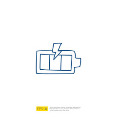 electric battery doodle icon. sign symbol for vehicle concept. eco green friendly transportation on white background vector illustration