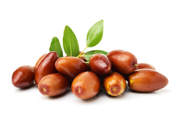 jujube and leaf on white background.