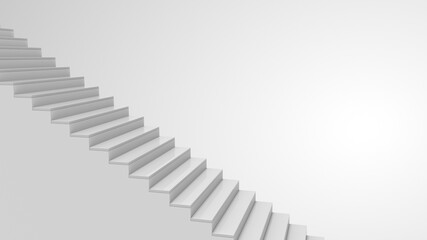 Staircase in a white interior. Abstract architecture background. Creative concept of business fall, degradation and downward movement. 3d render