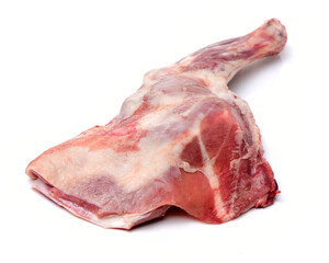 Raw lamb leg on white background