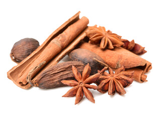  Various seasonings on white background 