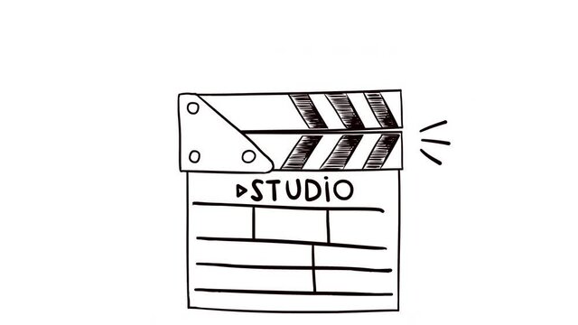 Studio clapperboard. 2D animation of the beginning of the film shooting. 4k stock video element with alpha channel.