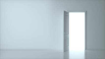 White Open Door with Frame Isolated on Background. 3d render