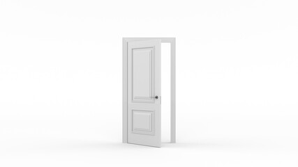 White door open entrance. Minimal concept idea creative. Door open to creative ideas or new life, new opportunities. 3d render