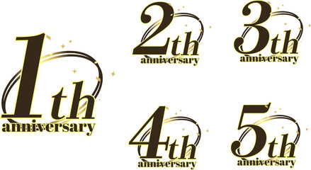 ゴールドのシンプルなアニバーサリーエンブレムロゴ・1周年～5周年