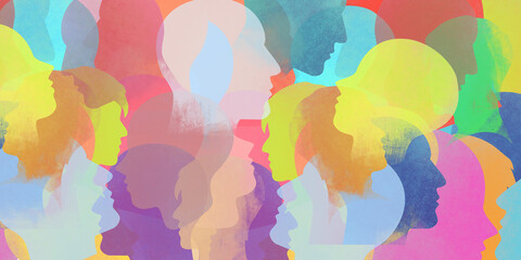 Different people silhouettes background - obrazy, fototapety, plakaty