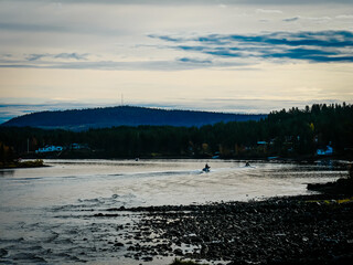 Morning on the lake with jet skis 