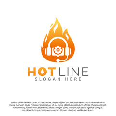 earphone and fire flame logo icon design concept template. Service center or hot line symbol vector logo design template isolated on white background. Design template for business and technology