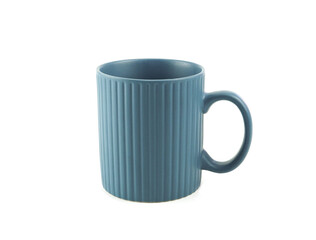 Empty blue mug for coffee or tea isolated on white background.