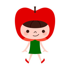 林檎のキャラクター。果物の赤いリンゴの被り物をした女の子。