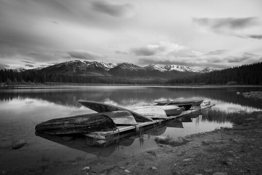 A peaceful afternoon along the shore of one of Jasper National Park's many lakesides within the Canadian Rockies. - Powered by Adobe