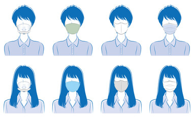 若い女性のイラスト. ウイルスの感染対策.