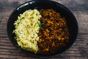healthy plant-based food,  vegan spinach sweet potato lentil curry with coconut rice
