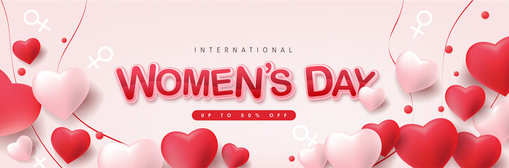 International women's Day sale banner template. Postcard on March 8.