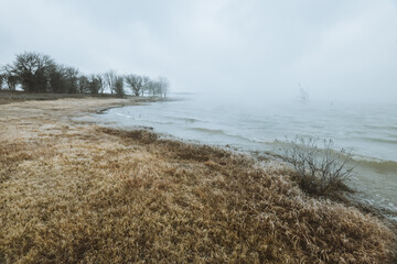 Lake Waco in Waco, Texas during winter storm Uri in February, 2021