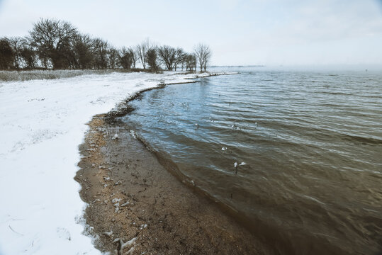 Lake Waco In Waco, Texas During Winter Storm Uri In February, 2021