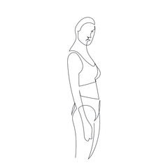 Silhouette of woman in swimsuit. One line. Hand drawn vector linear silhouette