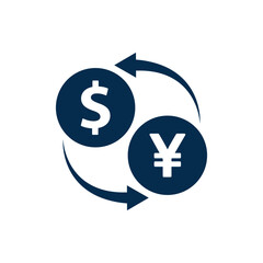Currency exchange. Money conversion. Yuan to dollar icon concept isolated on white background. Vector illustration