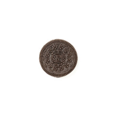 Biscuits chocolate  with crumbs on white background. It is a chocolate cookies with a sweet cream.