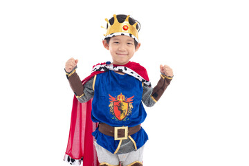 Little Asian boy prince with crown on white background