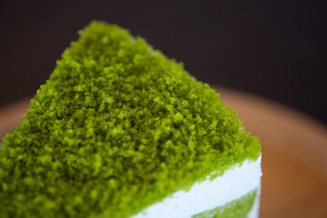 Close up of pandan layer cake