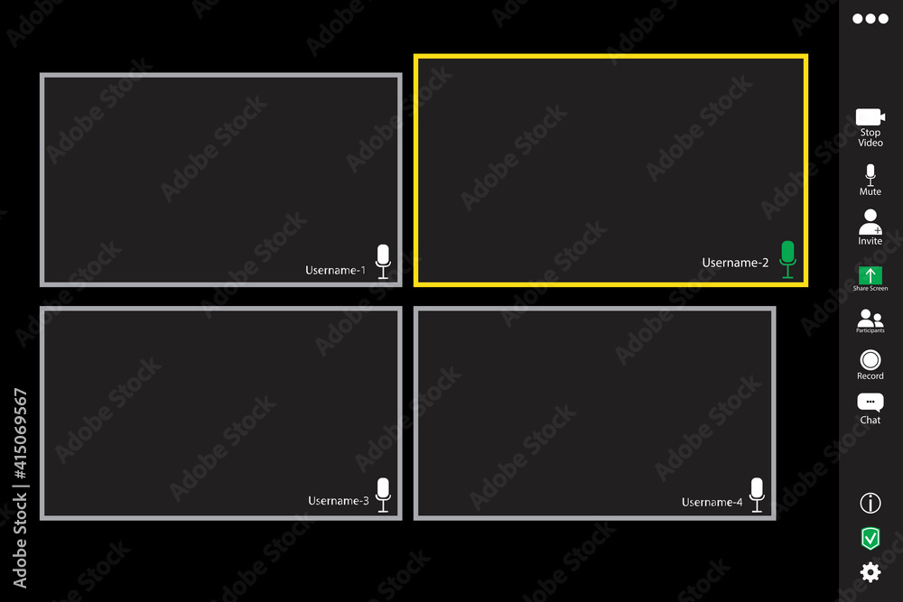 Poster video chat interface. computer technology. web template with zoom for concept design. stock image.