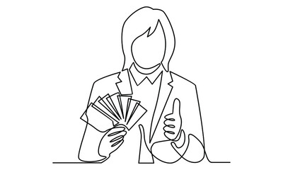 Continue line of businesswoman hold money