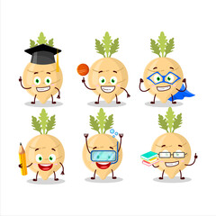 School student of radish cartoon character with various expressions