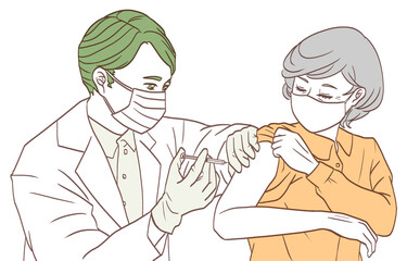 予防接種を受ける高齢女性（シンプルカラーバージョン）