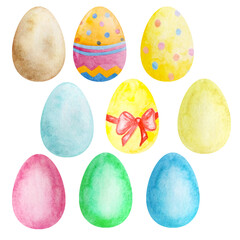 Set of watercolor multicolored Easter eggs