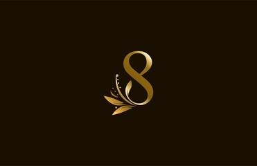 Golden Monogram Flourishes Letter 8 Logo Manual Elegant Minimalism