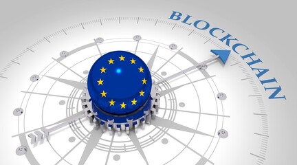 Abstract financial technology background represent blockchain. Investment financial internet technology concept. Flag of European Union. 3D rendering