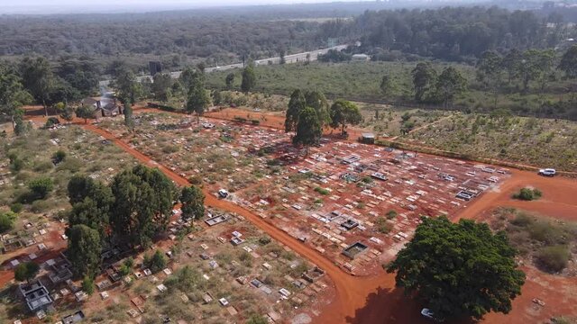 Graves on Langata Cemetery biggest graveyard in Nairobi Kenya, aerial view